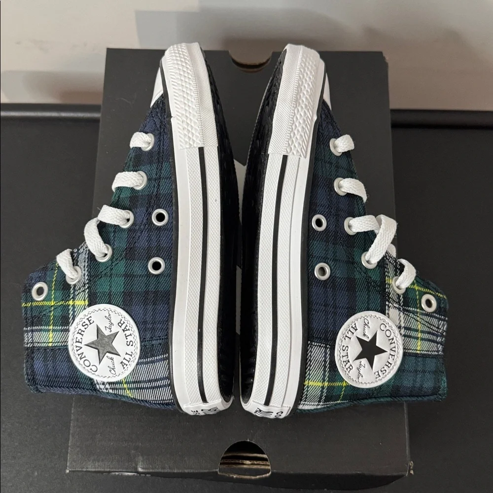 Converse High-Top Sneakers Navy Green Plaid Toddler Youth Size 11 New NIB